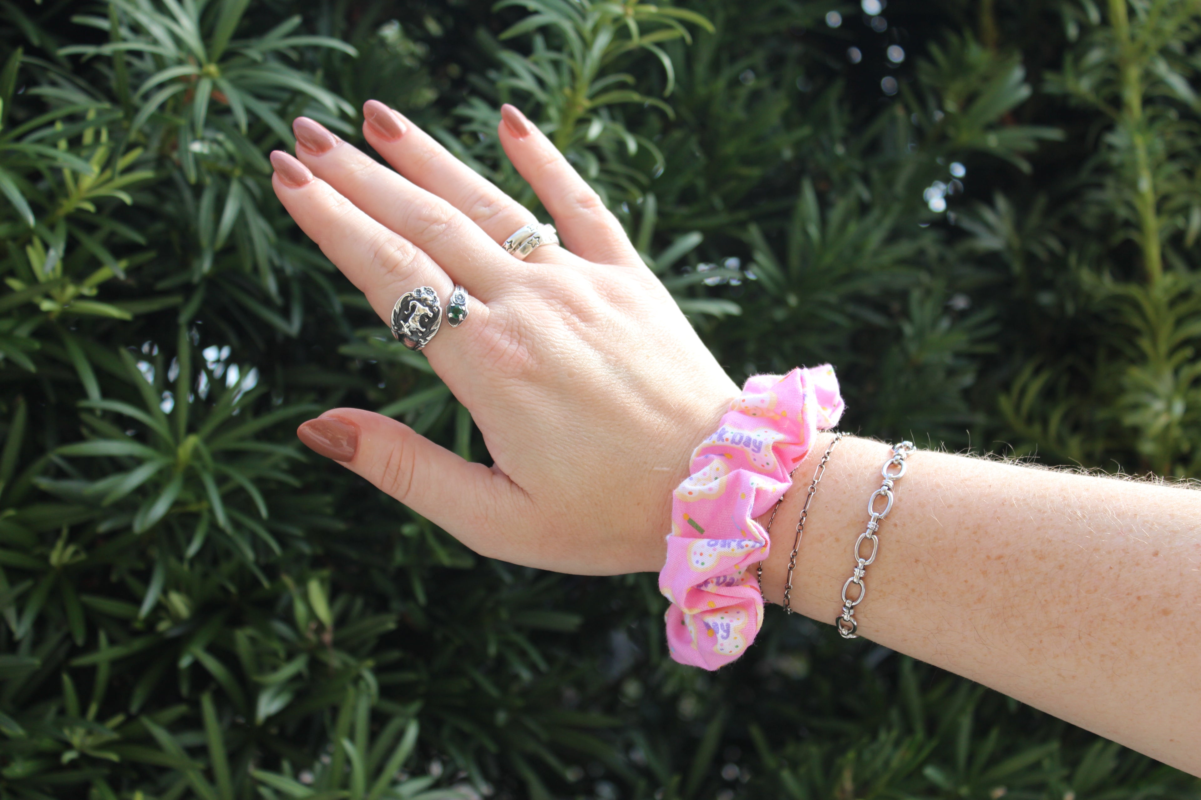 Happy Barkday Pink Matching Hair Scrunchie