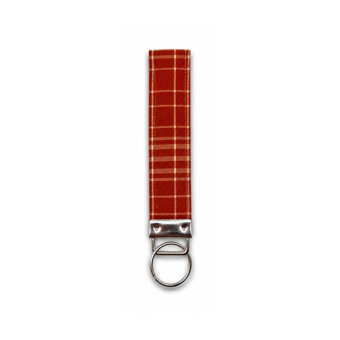 Red plaid fabric leash loop with silver metal clasp and ring from the Pumpkin Plaid Bundle.