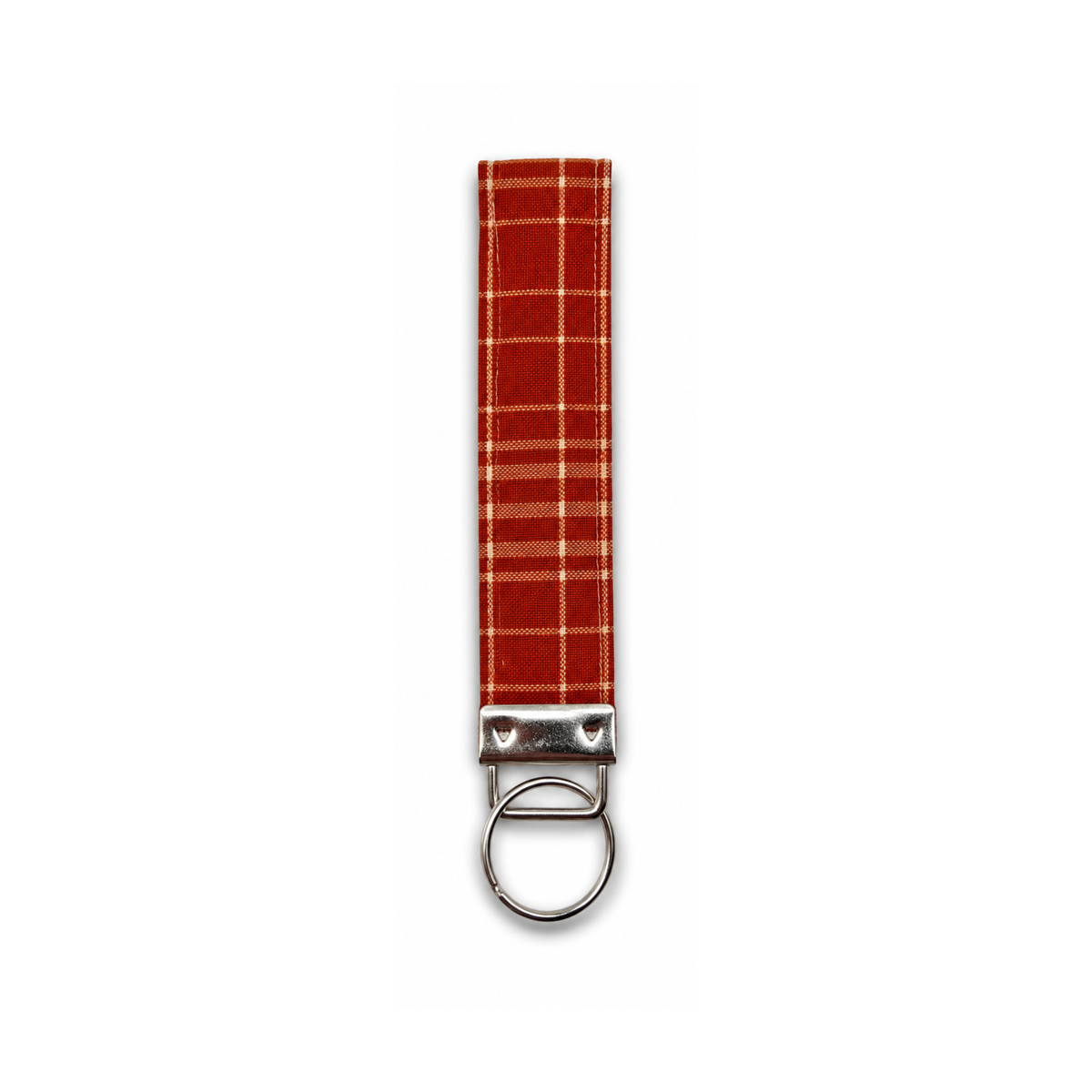 Red plaid fabric leash loop with silver metal clasp and ring from the Pumpkin Plaid Bundle.