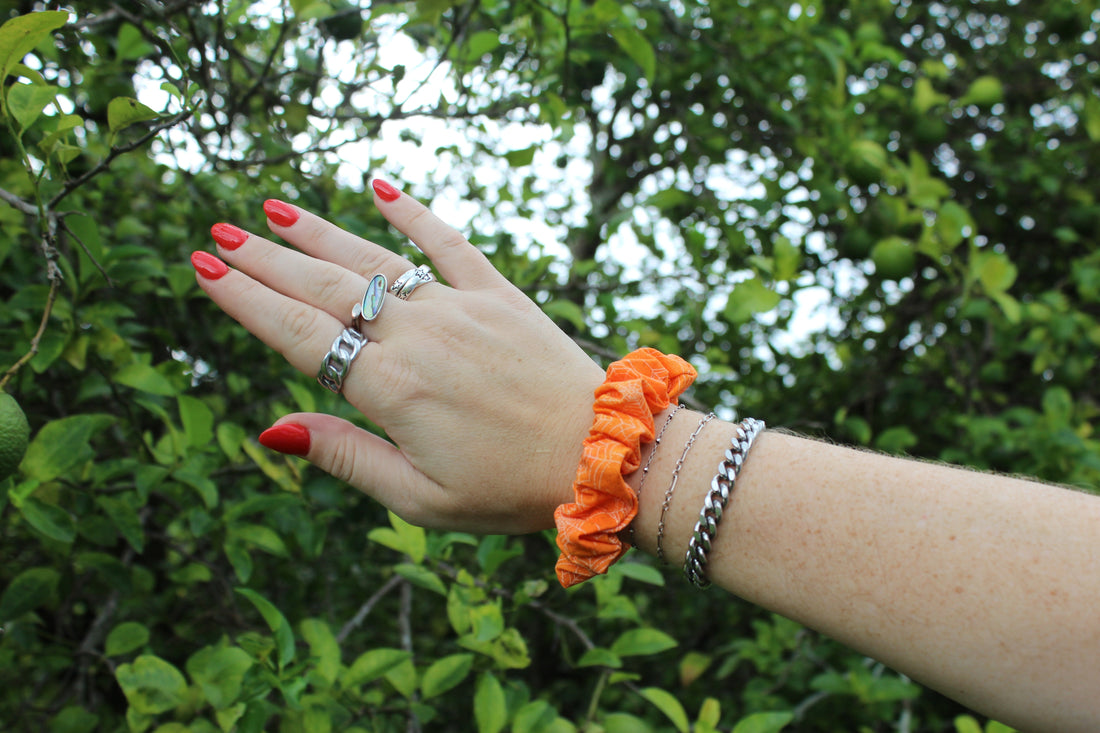 Candy Corn Web Matching Hair Scrunchie - Dreamy Tea