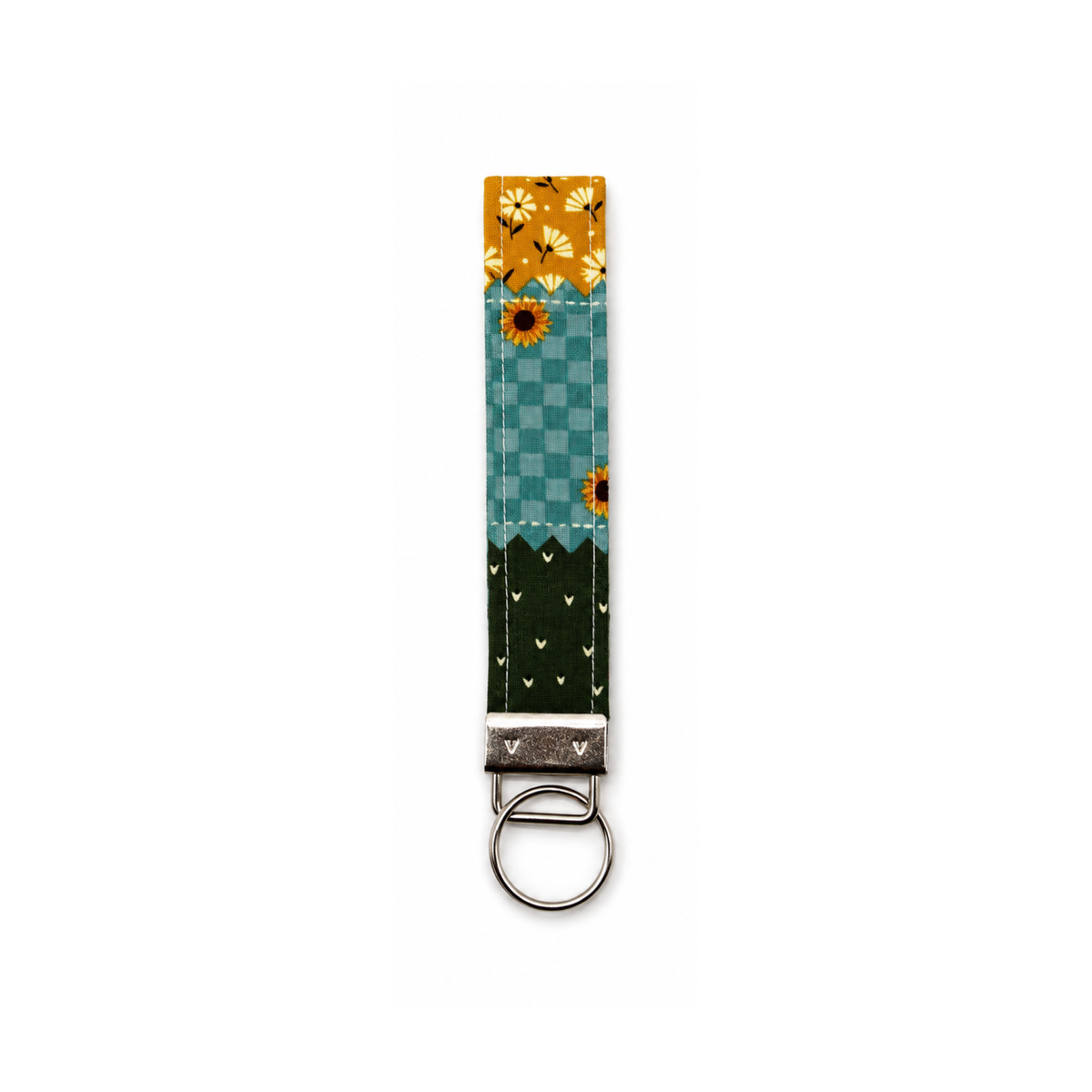 Floral and checkered fabric keychain with metal ring, featuring the Ruff & Rustic design.